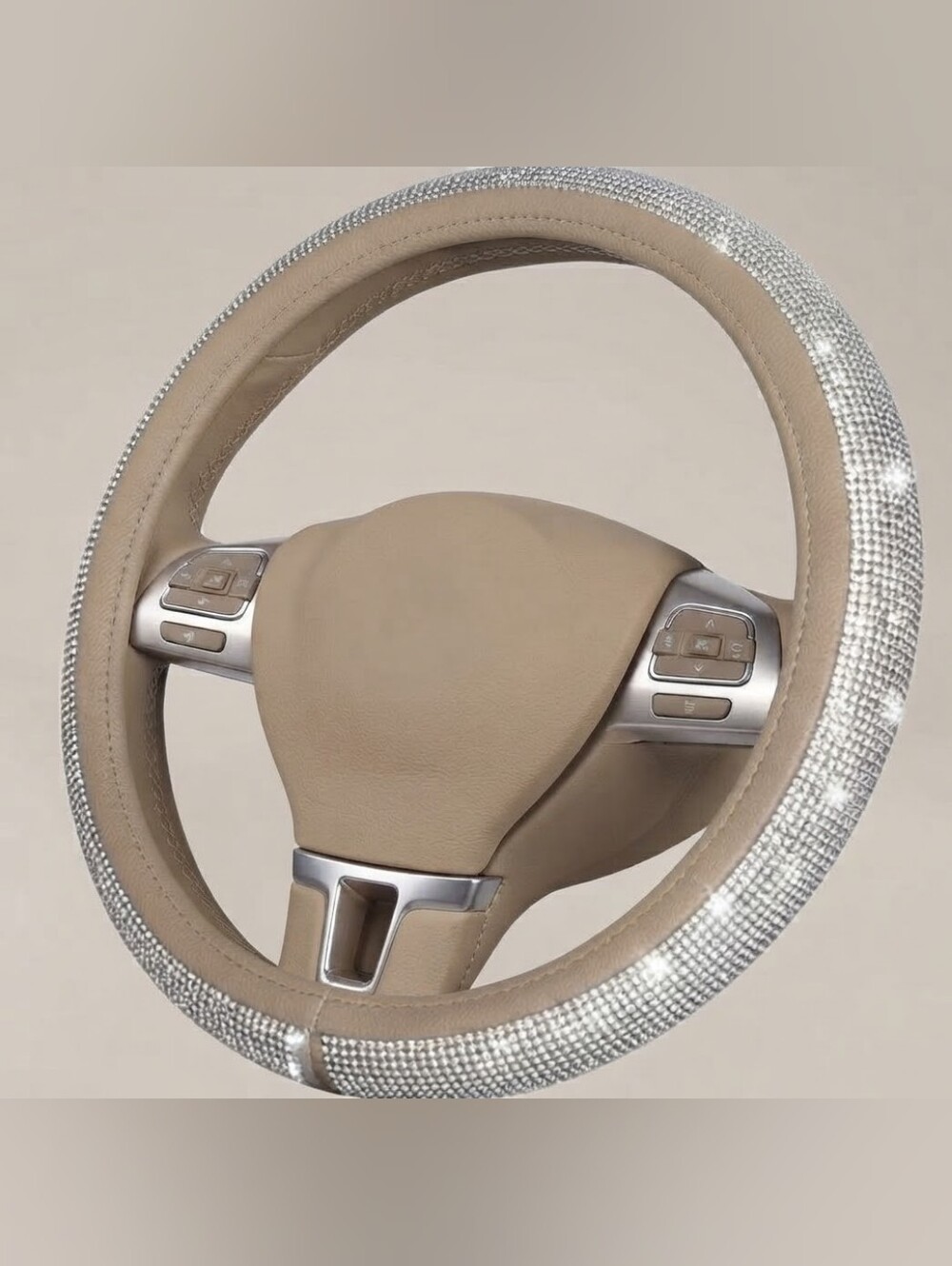 NEW Nude Car Steering Wheel Cover with Silver Rhinestone Accent